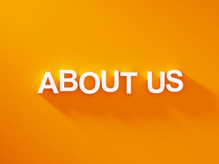 About us web page header white text word on orange background with soft shadow, web page banner information