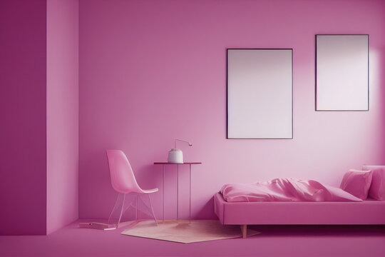 Luxury Pink Modern Living Room Interior for Valentine's Day with Photo Frame Mockup Made with Generative AI