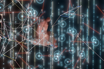 Neural network 3D illustration. Big data and cybersecurity - connection