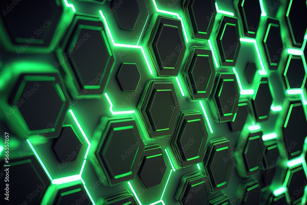 Aufkleber hexagonal shapes float over a brilliant green, abstract backdrop. generative ai