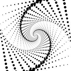 Black circles, square spiral halftone on the white background. Vector illustration.	