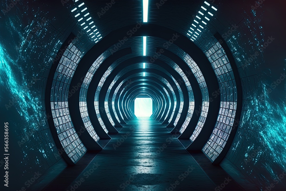 Poster artificial intelligence digital tunnel ad backdrop for future tech commercials generative ai