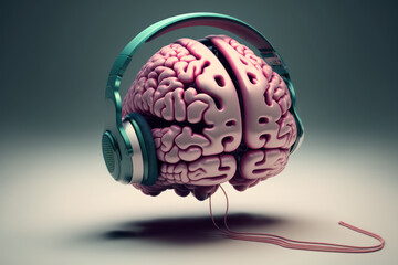 Gehirn mit Kopfhörern, 3D Figur