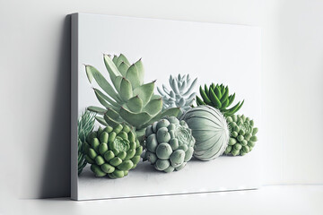  a painting of succulents on a white background with a white background behind them is a white wall with a white background and a white wall is also with a white wall.  generative ai