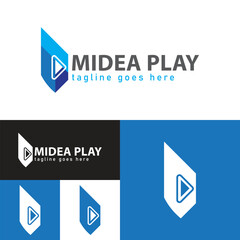 Simple Media play logo. Vector Illustration.Minimal Icon style. Black and white color.Unique, elegant, modern.