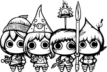 cartoons, vektor, abbildung, halloween, kind, zeichnung, black, character, comic, gesicht, junge, spaß, lächeln, monster, kunst, schädel, leute, tier, komisch, kostüm, rpg, cartoon, cute, eyes, graphi