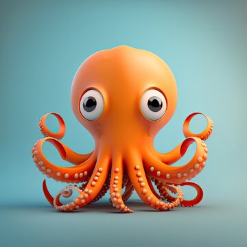 Cute Cartoon Octopus Character (Generative AI)