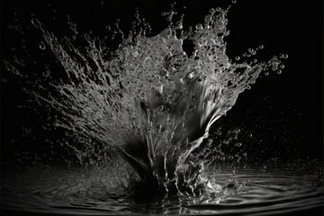  a black and white photo of water splashing into the air with a black background and a black and white photo of water splashing.  generative ai