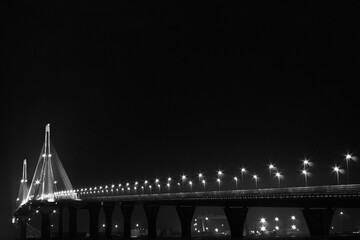 Puente sobre el mar en blanco y negro