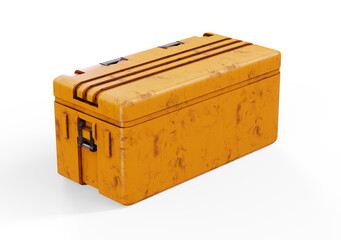 Submachine gun inside cardboard box, delivery concept. 3D rendering isolated on white background