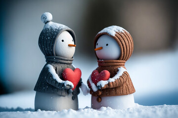 2 snow couple with heart