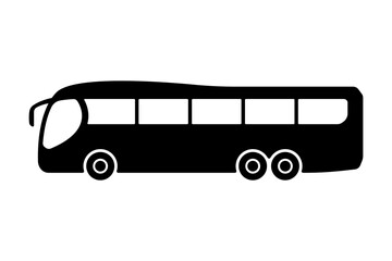 Big passenger tourist bus icon. Black silhouette. Side view. Vector simple flat graphic illustration. Isolated object on a white background. Isolate.
