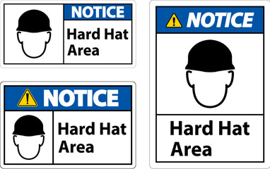 Notice Hard Hat Protection Required Area Sign On White Background