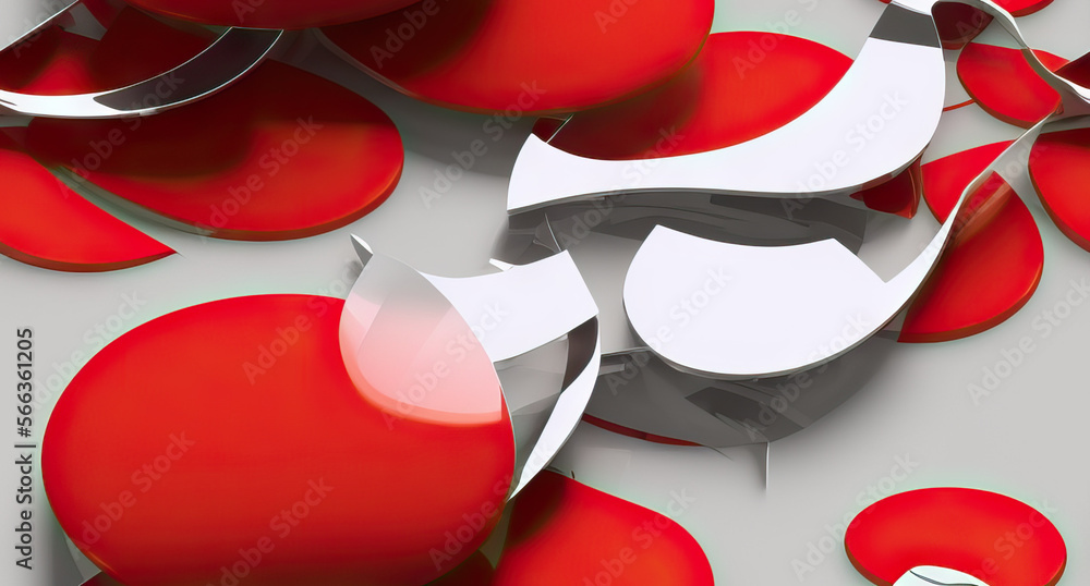 Wall mural 3D render of abstract shapes red and white backdrop seamless tileable pattern generative ai