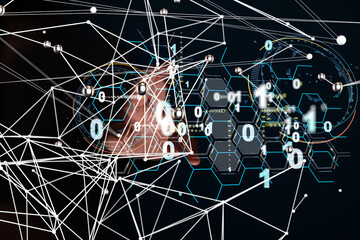 Neural network 3D illustration. Big data and cybersecurity - connection