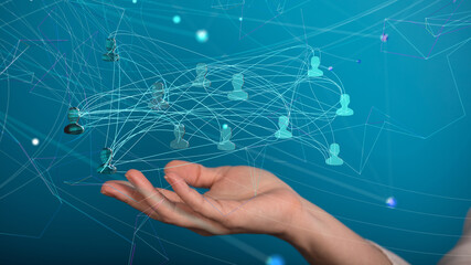 Global network. Blockchain. 3D illustration. Neural networks and artificial intelligence. Abstract  - connection