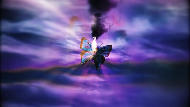 Butterfly in abstract purple sky