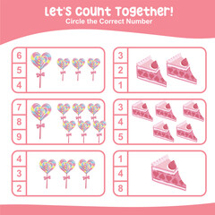 Let’s count together worksheet. Educational printable math worksheet. Math game for children. Vector illustration.