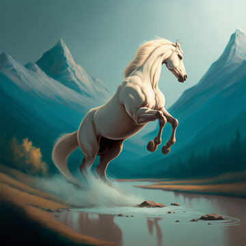 Horse Rearing in River
