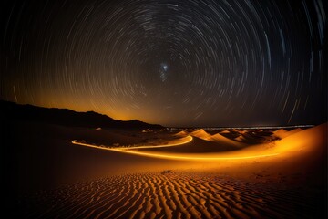 Long exposure stars light, desert landscape