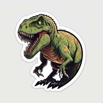 t-rex flat sticker, cartoon style, White background generative ai