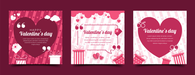 Valentine quote social media post template design collection. Modern editable vector banner. Usable for greeting card, social media post, and web