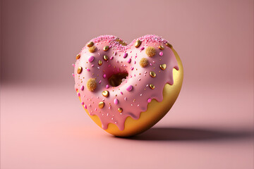 Donut Heart with pink background, Valentine Love Food, Illustration generativ ai