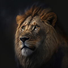the head of lion, lion head closeup. Generative AI