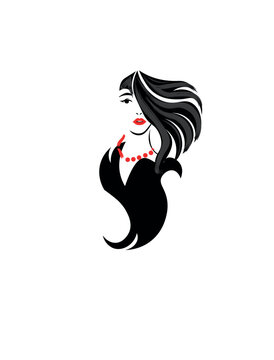A digital illustration of burlesque performer. Girl. Fashion. Fashion Elegant Woman Logo. Lady negative space jewelry iconFashion Elegant Woman Logo. Lady negative space jewelry icon