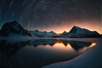 Milky Way at night with Mountain background