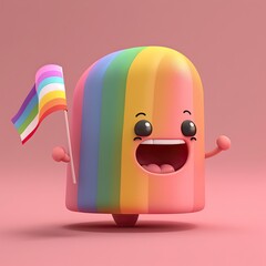 Cute rainbow LHBTI pride figure holding a flag - generative AI