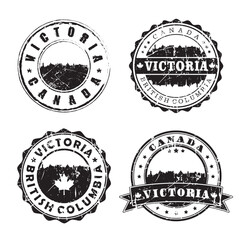 Victoria British Columbia Stamp Skyline Postmark. Silhouette Postal Passport. City Round Vector Icon Set. Vintage Postage