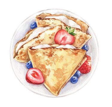 Crepes watercolour illustration. Food drawings.