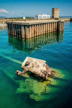 Ship wreck downed pier pillon Dock Mackinac City Michigan