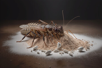 an abstract fictional grasshopper in flour, insects and beetles as food, food made from insects - obrazy, fototapety, plakaty