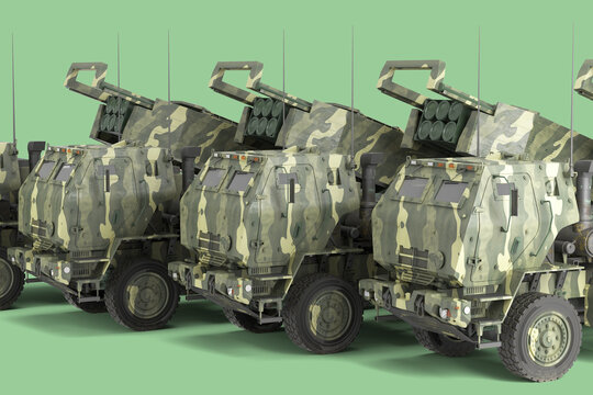 3d render mlrs himars High Mobility Artillery Rocket System land leases for ukraine on color background