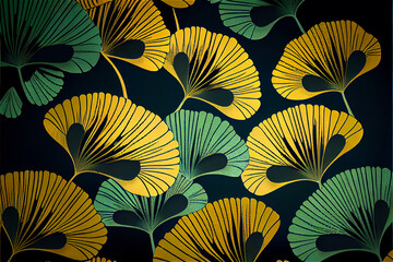 Art deco background in in green and gold perfect for retro glamour decors, generative AI