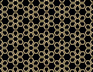 Abstract geometric pattern. A seamless vector background. Gold and black ornament. Graphic modern pattern. Simple lattice graphic design
