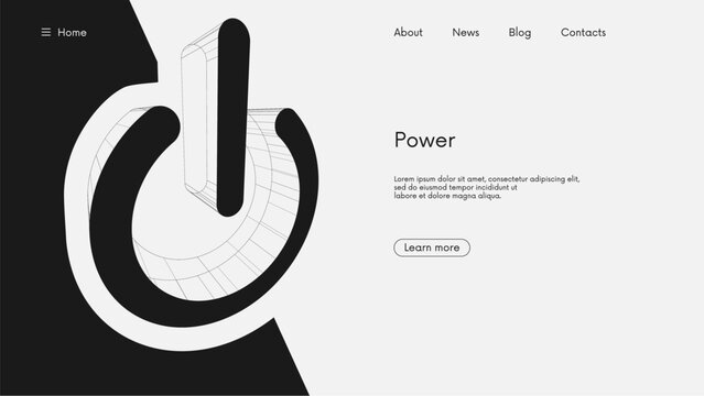 Power button, hi-tech on and off sign, futuristic wireframe geometric sign in perspective, vector business background