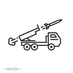 mobility artillery icon, rocket launcher system, thin line symbol on white background - editable stroke vector illustration