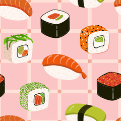 Seamless pattern with randomly shaped sushi