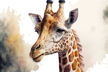 Digital watercolor painting of a giraffe. 4K Illustration in 4K