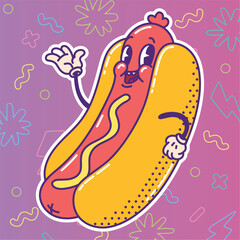 Isolated colored happy hot dog traditional cartoon character Vector illustration