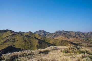 Naklejka premium after rain green mountains in saudi arabia landscapes 