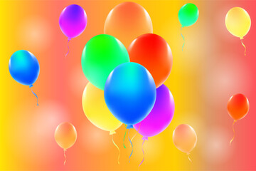 Multicolored balloons on a bright colored background. Universal holiday background. Vector image