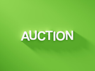 Auction white text word on green background with soft shadow