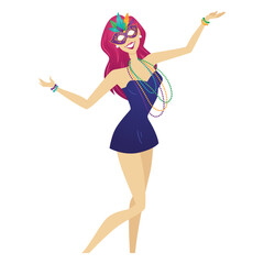Isolated cute girl character with carnival mask Vector illustration