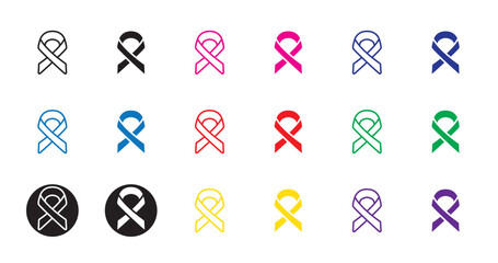 Multi colored cancer ribbons. Vector Icon Illustration. For world cancer day.