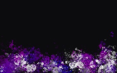 Background with Ink blobs. Black ink splatter mud smudge splatter with drops isolated blots. Ink splatter. 
purple and blue paint paws.