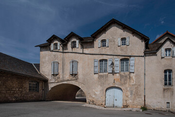 Architecture and landscape of Saint Rome de Dolan in Aveyron, France, with stone houses